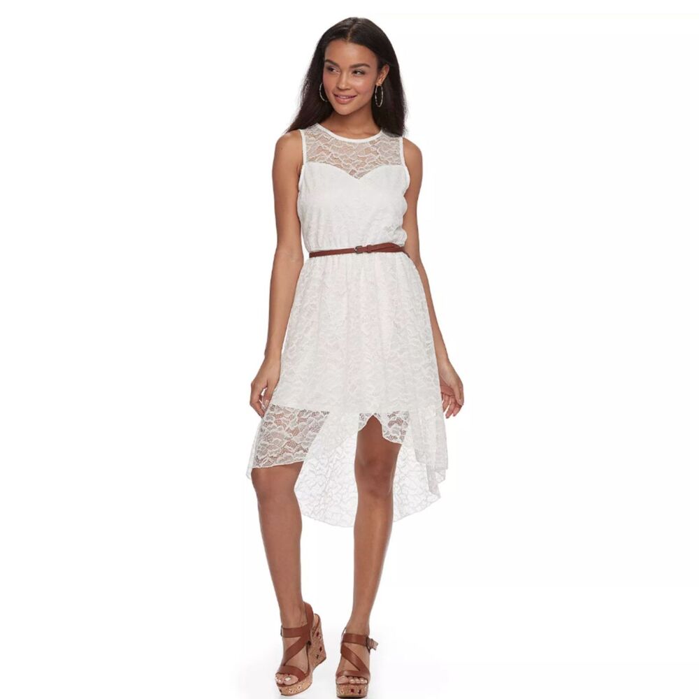 2/$20 Lily Rose White Lace High-Low Hem Dress NWOT